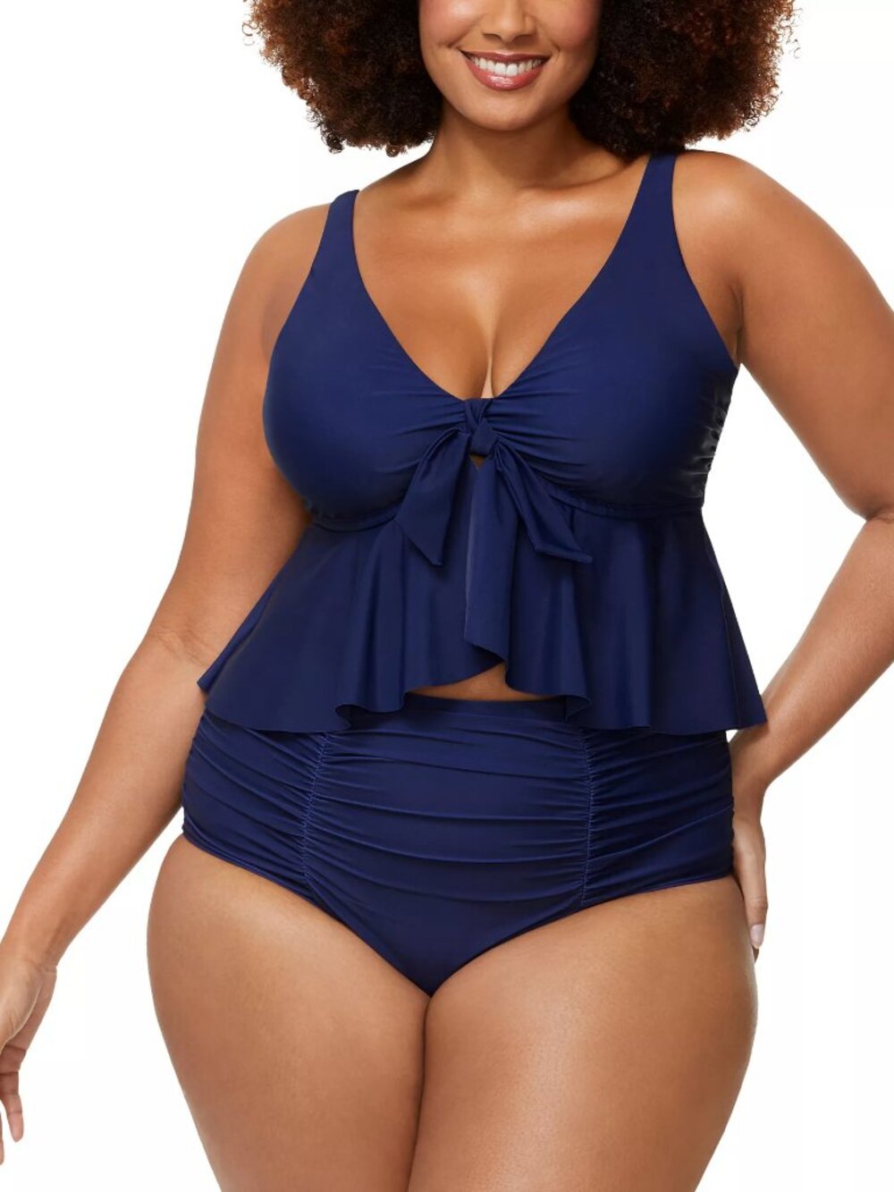 Raisins Curve Topanga Ruffle Bikini Top Plus Navy Size 22W NWT